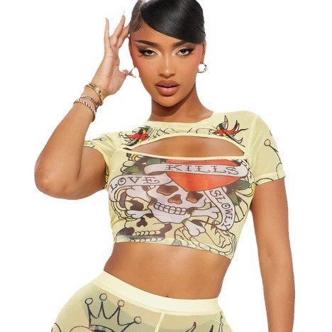 SC Short Sleeve Print Pants Two Piece Set GMJL-003