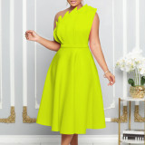 SC Slant Neck Pleated Sleeveless Party Dress GMLF-3200