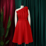 SC Slant Neck Pleated Sleeveless Party Dress GMLF-3200