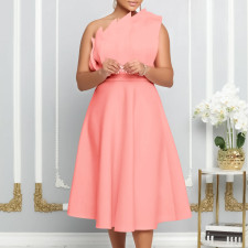 SC Slant Neck Pleated Sleeveless Party Dress GMLF-3200