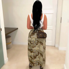 SC Camouflage Print High Split Long Skirt GNZD-8805DD