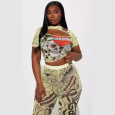 SC Short Sleeve Print Pants Two Piece Set GMJL-003