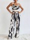 SC Print Halter Vest Wide Leg Pants 2 Piece Set QODY-6036