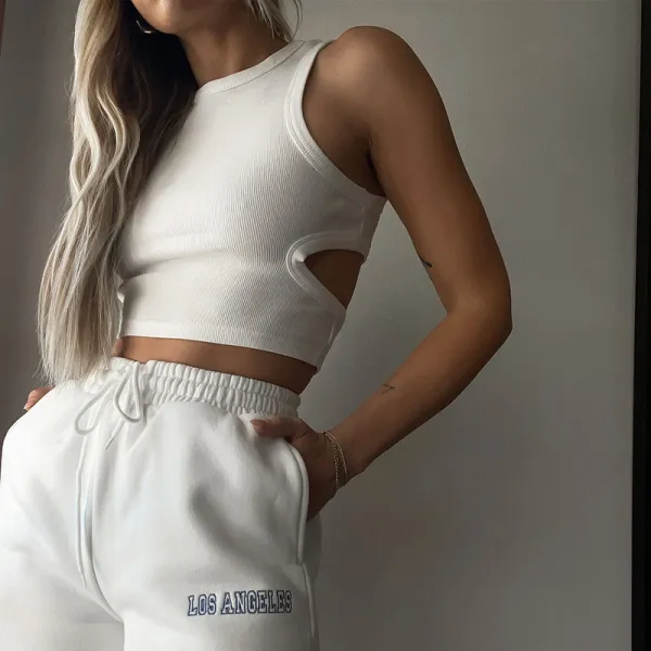 SC Solid Color Hollow Out Sleeveless Tank Top GSMU-03307541LY