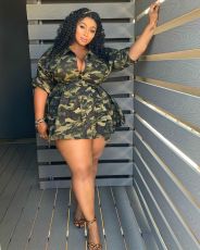 SC Camouflage Print Half Sleeve Tie Up Mini Dress GDNY-2224