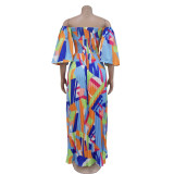 SC Print Backless Press Pleated Maxi Dress BY-6879