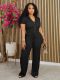 SC Solid Color Pleated V Neck Two Piece Pants Set AIL-275