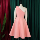 SC Slant Neck Pleated Sleeveless Party Dress GMLF-3200