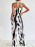 SC Print Halter Vest Wide Leg Pants 2 Piece Set QODY-6036