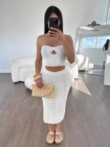SC Knits Solid Color Wrap Chest Two Piece Skirts Set MDF-5502