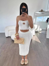 SC Knits Solid Color Wrap Chest Two Piece Skirts Set MDF-5502