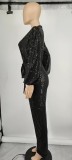 SC Sexy V Neck Sequin Wide Leg Jumpsuit GDLY-DLY8794