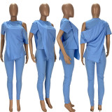 SC Solid Irregular Tops And Pants Two Piece Set LDS-3306