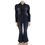 SC Plus Size Slim Single Breasted Denim Jumpsuit OSIF-20917