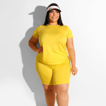 SC Plus Size Solid Color Short Sleeve Two Piece Shorts Set ONY-5008