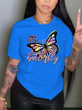 SC Plus Size Butterfly Print Hot Drill T Shirt GQF-A3502