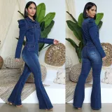SC Plus Size Slim Single Breasted Denim Jumpsuit OSIF-20917