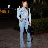 SC Plus Size Slim Single Breasted Denim Jumpsuit OSIF-20917