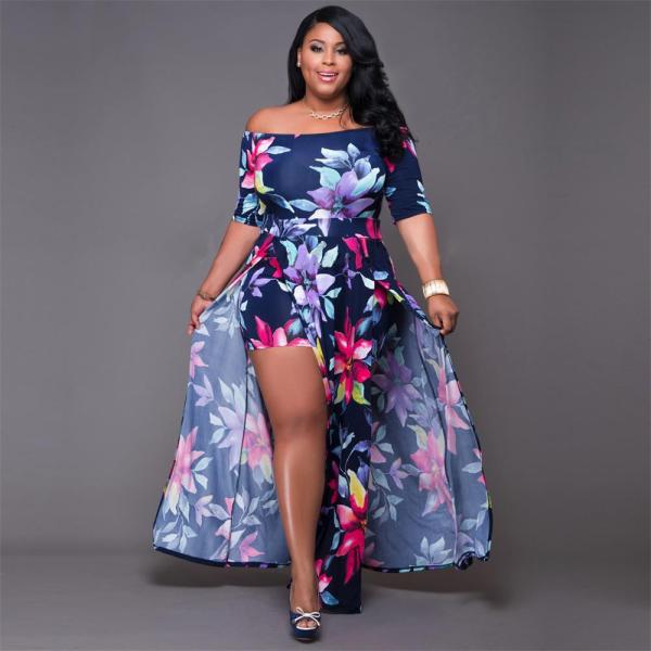 SC Plus Size Printed One-piece Split Maxi Dress ONY-5005