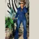 SC Plus Size Slim Single Breasted Denim Jumpsuit OSIF-20917