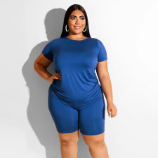 SC Plus Size Solid Color Short Sleeve Two Piece Shorts Set ONY-5008
