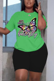SC Plus Size Butterfly Print Two Piece Short Set GQF-D3502