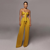 SC Solid Color Tie Up Wrap Two Piece Pants Set SSNF-211109