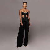 SC Solid Color Tie Up Wrap Two Piece Pants Set SSNF-211109