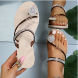 SC Beach Sandals Rhinestone Flat Slippers TWZX-008