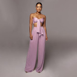 SC Solid Color Tie Up Wrap Two Piece Pants Set SSNF-211109