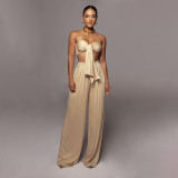 SC Solid Color Tie Up Wrap Two Piece Pants Set SSNF-211109