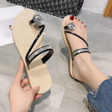 SC Beach Sandals Rhinestone Flat Slippers TWZX-008