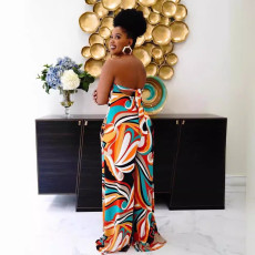 SC Colorful Print Tube Tops Loose Jumpsuit QYXZ-9917