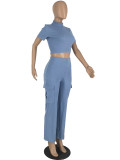SC Short Sleeve Solid Color 2 Piece Pants Set YH-5316