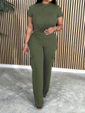 SC Short Sleeve Solid Color 2 Piece Pants Set YH-5316