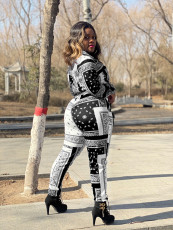 SC Fashion Print Long Sleeve Loose Two Piece Pants Set WSYF-5810
