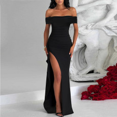 SC Sexy Solid One Shoulder Split Maxi Dress XHSY-6818