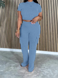 SC Short Sleeve Solid Color 2 Piece Pants Set YH-5316