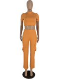SC Short Sleeve Solid Color 2 Piece Pants Set YH-5316