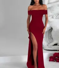 SC Sexy Solid One Shoulder Split Maxi Dress XHSY-6818