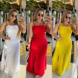 SC Solid Color Sling Split Backless Maxi Dress NY-10790