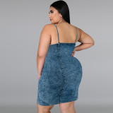 SC Plus Size Sleeveless Sling Demim Mini Dress GDAM-218399