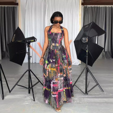 SC Fashion Print Halter Big Swing Maxi Dress NY-10787