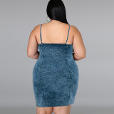 SC Plus Size Sleeveless Sling Demim Mini Dress GDAM-218399