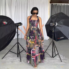 SC Fashion Print Halter Big Swing Maxi Dress NY-10787