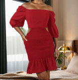 SC Solid Color One Shoulder Backless Mini Dress NY-10792