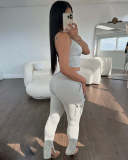 SC Solid Color Zipper Tight Sleeveless Sport Pants Suit WSM-5368
