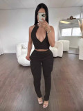 SC Solid Color Zipper Tight Sleeveless Sport Pants Suit WSM-5368