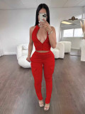 SC Solid Color Zipper Tight Sleeveless Sport Pants Suit WSM-5368
