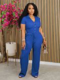 SC Solid Color Pleated V Neck Two Piece Pants Set AIL-275